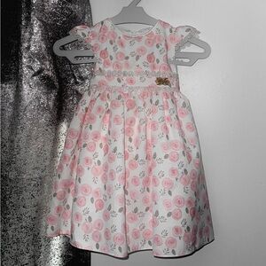 Floral Pink and White Dress with Cap Sleeves